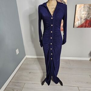Elegant Navy Button-Down Maxi Dress
